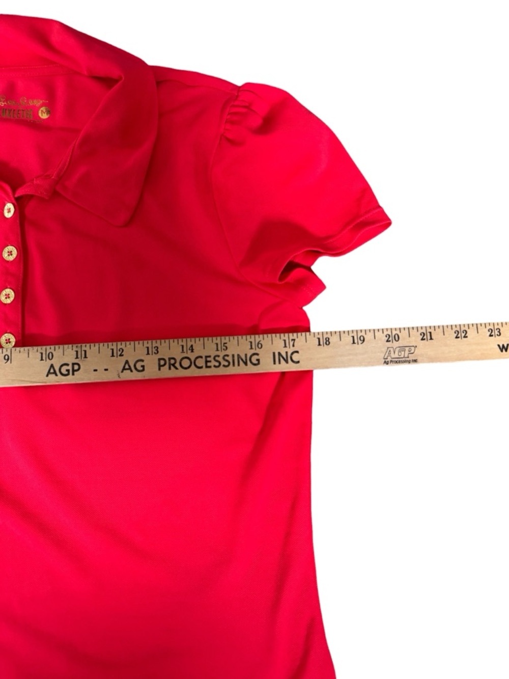 Lilly Pulitzer Luxletic Frida Puff Sleeve Polo Ruby Red Preppy Golf Tennis Top M - Picture 7 of 7